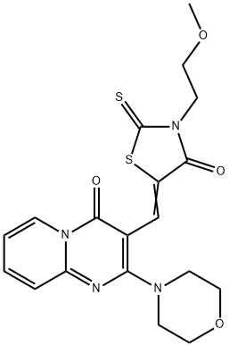 3-{[3-(2-methoxyethyl)-4-oxo-2-thioxo-1,3-thiazolidin-5-ylidene]methyl}-2-(4-morpholinyl)-4H-pyrido[1,2-a]pyrimidin-4-one 结构式