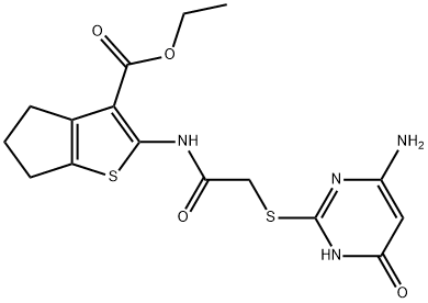 ethyl 2-({[(4-amino-6-oxo-1,6-dihydropyrimidin-2-yl)sulfanyl]acetyl}amino)-5,6-dihydro-4H-cyclopenta[b]thiophene-3-carboxylate 结构式