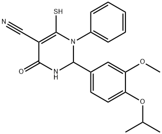 2-(4-Isopropoxy-3-methoxy-phenyl)-6-mercapto-4-oxo-1-phenyl-1,2,3,4-tetrahydro-pyrimidine-5-carbonitrile 结构式