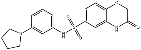 3-oxo-N-[3-(pyrrolidin-1-yl)phenyl]-3,4-dihydro-2H-1,4-benzoxazine-6-sulfonamide 结构式