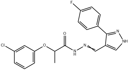 (E)-2-(3-chlorophenoxy)-N'-((3-(4-fluorophenyl)-1H-pyrazol-4-yl)methylene)propanehydrazide 结构式