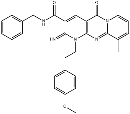 N-benzyl-2-imino-1-[2-(4-methoxyphenyl)ethyl]-10-methyl-5-oxo-1,5-dihydro-2H-dipyrido[1,2-a:2',3'-d]pyrimidine-3-carboxamide 结构式