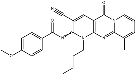 N-(1-butyl-3-cyano-10-methyl-5-oxo-1,5-dihydro-2H-dipyrido[1,2-a:2,3-d]pyrimidin-2-ylidene)-4-methoxybenzamide 结构式