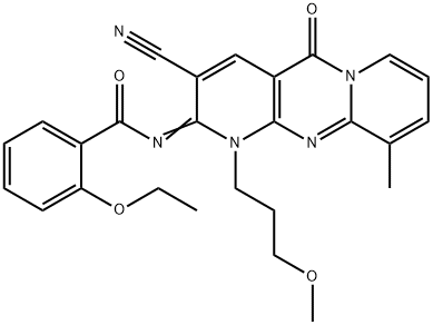 N-[3-cyano-1-(3-methoxypropyl)-10-methyl-5-oxo-1,5-dihydro-2H-dipyrido[1,2-a:2,3-d]pyrimidin-2-ylidene]-2-ethoxybenzamide 结构式