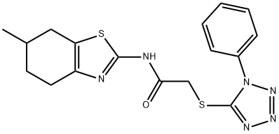 N-(6-methyl-4,5,6,7-tetrahydro-1,3-benzothiazol-2-yl)-2-[(1-phenyl-1H-tetrazol-5-yl)sulfanyl]acetamide 结构式