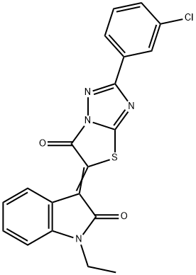 (3Z)-3-[2-(3-chlorophenyl)-6-oxo[1,3]thiazolo[3,2-b][1,2,4]triazol-5(6H)-ylidene]-1-ethyl-1,3-dihydro-2H-indol-2-one 结构式