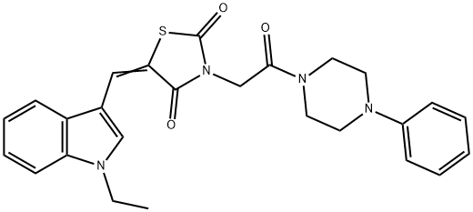 (5E)-5-[(1-ethyl-1H-indol-3-yl)methylidene]-3-[2-oxo-2-(4-phenylpiperazin-1-yl)ethyl]-1,3-thiazolidine-2,4-dione 结构式