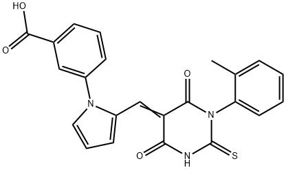 3-(2-{(E)-[1-(2-methylphenyl)-4,6-dioxo-2-thioxotetrahydropyrimidin-5(2H)-ylidene]methyl}-1H-pyrrol-1-yl)benzoic acid 结构式