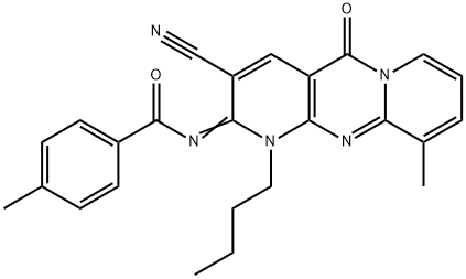 N-(1-butyl-3-cyano-10-methyl-5-oxo-1,5-dihydro-2H-dipyrido[1,2-a:2,3-d]pyrimidin-2-ylidene)-4-methylbenzamide 结构式