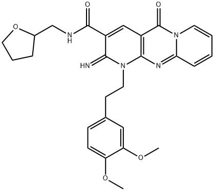 1-[2-(3,4-dimethoxyphenyl)ethyl]-2-imino-5-oxo-N-(tetrahydrofuran-2-ylmethyl)-1,5-dihydro-2H-dipyrido[1,2-a:2',3'-d]pyrimidine-3-carboxamide 结构式