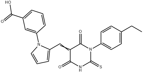 3-(2-{(E)-[1-(4-ethylphenyl)-4,6-dioxo-2-thioxotetrahydropyrimidin-5(2H)-ylidene]methyl}-1H-pyrrol-1-yl)benzoic acid 结构式