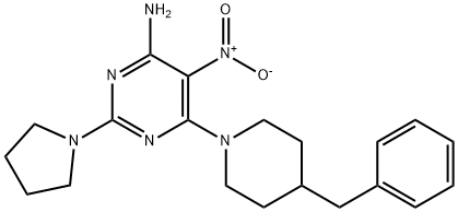 6-(4-benzylpiperidin-1-yl)-5-nitro-2-(pyrrolidin-1-yl)pyrimidin-4-amine 结构式