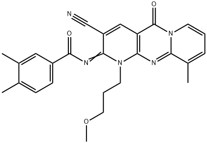 N-[3-cyano-1-(3-methoxypropyl)-10-methyl-5-oxo-1,5-dihydro-2H-dipyrido[1,2-a:2,3-d]pyrimidin-2-ylidene]-3,4-dimethylbenzamide 结构式