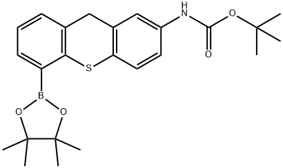 tert-butyl 5-(4,4,5,5-tetramethyl-1,3,2-dioxaborolan-2-yl)-9H-thioxanthen-2-ylcarbamate 结构式