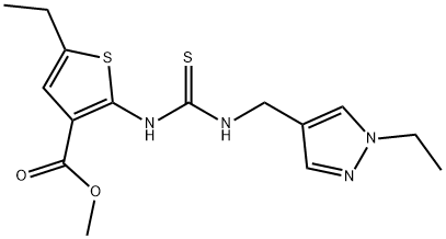 methyl 5-ethyl-2-(3-((1-ethyl-1H-pyrazol-4-yl)methyl)thioureido)thiophene-3-carboxylate 结构式