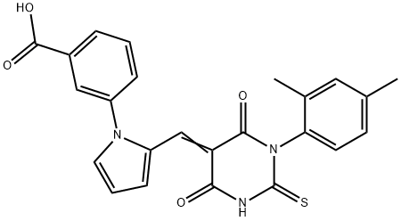 3-(2-{(E)-[1-(2,4-dimethylphenyl)-4,6-dioxo-2-thioxotetrahydropyrimidin-5(2H)-ylidene]methyl}-1H-pyrrol-1-yl)benzoic acid 结构式