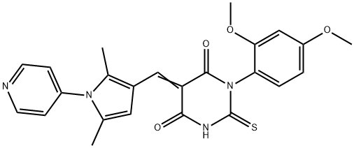 (5E)-1-(2,4-dimethoxyphenyl)-5-{[2,5-dimethyl-1-(pyridin-4-yl)-1H-pyrrol-3-yl]methylidene}-2-thioxodihydropyrimidine-4,6(1H,5H)-dione 结构式