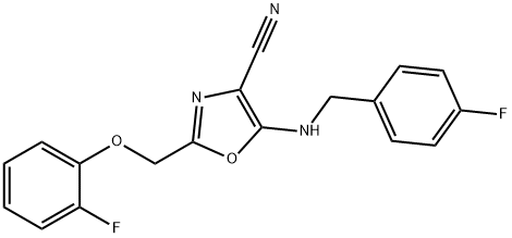 5-[(4-fluorobenzyl)amino]-2-[(2-fluorophenoxy)methyl]-1,3-oxazole-4-carbonitrile 结构式