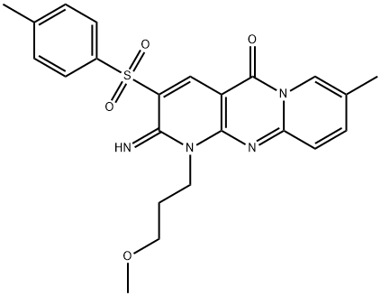 2-imino-1-(3-methoxypropyl)-8-methyl-3-[(4-methylphenyl)sulfonyl]-1,2-dihydro-5H-dipyrido[1,2-a:2,3-d]pyrimidin-5-one 结构式