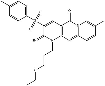 1-(3-ethoxypropyl)-2-imino-8-methyl-3-[(4-methylphenyl)sulfonyl]-1,2-dihydro-5H-dipyrido[1,2-a:2,3-d]pyrimidin-5-one 结构式