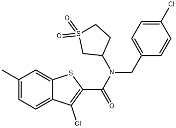 3-chloro-N-(4-chlorobenzyl)-N-(1,1-dioxidotetrahydrothiophen-3-yl)-6-methyl-1-benzothiophene-2-carboxamide 结构式