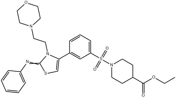 ethyl 1-({3-[(2Z)-3-[2-(morpholin-4-yl)ethyl]-2-(phenylimino)-2,3-dihydro-1,3-thiazol-4-yl]phenyl}sulfonyl)piperidine-4-carboxylate 结构式