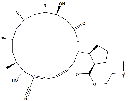 Cyclopentanecarboxylic acid,  2-[(2S,4E,6Z,8R,9S,11R,13S,15S,16S)-7-cyano-8,16-dihydroxy-9,11,  13,15-tetramethyl-18-oxooxacyclooctadeca-4,6-dien-2-yl]-,  2-(trimethylsilyl)ethyl ester, (1R,2R)- 结构式