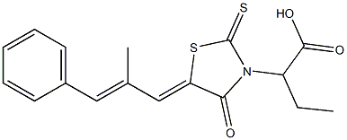 2-{(5Z)-5-[(2E)-2-methyl-3-phenylprop-2-en-1-ylidene]-4-oxo-2-thioxo-1,3-thiazolidin-3-yl}butanoic acid 结构式