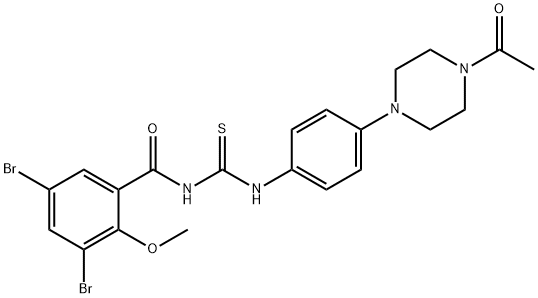 N-{[4-(4-acetylpiperazin-1-yl)phenyl]carbamothioyl}-3,5-dibromo-2-methoxybenzamide 结构式