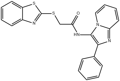 2-(1,3-benzothiazol-2-ylsulfanyl)-N-(2-phenylimidazo[1,2-a]pyridin-3-yl)acetamide 结构式