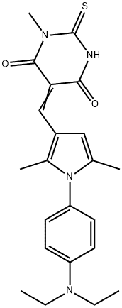 (5Z)-5-({1-[4-(diethylamino)phenyl]-2,5-dimethyl-1H-pyrrol-3-yl}methylidene)-1-methyl-2-thioxodihydropyrimidine-4,6(1H,5H)-dione 结构式