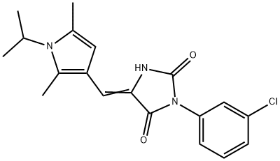 (5E)-3-(3-chlorophenyl)-5-{[2,5-dimethyl-1-(propan-2-yl)-1H-pyrrol-3-yl]methylidene}imidazolidine-2,4-dione 结构式