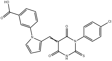 3-(2-{(E)-[1-(4-chlorophenyl)-4,6-dioxo-2-thioxotetrahydropyrimidin-5(2H)-ylidene]methyl}-1H-pyrrol-1-yl)benzoic acid 结构式