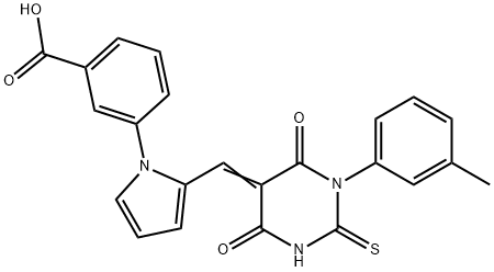 3-(2-{(E)-[1-(3-methylphenyl)-4,6-dioxo-2-thioxotetrahydropyrimidin-5(2H)-ylidene]methyl}-1H-pyrrol-1-yl)benzoic acid 结构式