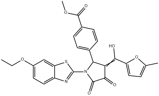 (E)-methyl 4-(1-(6-ethoxybenzo[d]thiazol-2-yl)-3-(hydroxy(5-methylfuran-2-yl)methylene)-4,5-dioxopyrrolidin-2-yl)benzoate 结构式