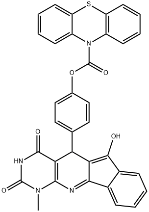 4-(6-hydroxy-1-methyl-2,4-dioxo-2,3,4,5-tetrahydro-1H-indeno[2',1':5,6]pyrido[2,3-d]pyrimidin-5-yl)phenyl 10H-phenothiazine-10-carboxylate 结构式