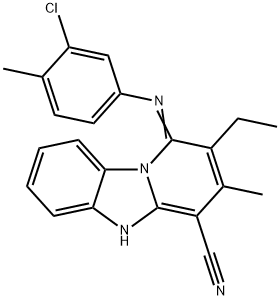 (E)-1-((3-chloro-4-methylphenyl)imino)-2-ethyl-3-methyl-1,5-dihydrobenzo[4,5]imidazo[1,2-a]pyridine-4-carbonitrile 结构式