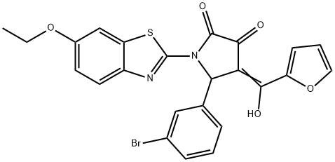 (E)-5-(3-bromophenyl)-1-(6-ethoxybenzo[d]thiazol-2-yl)-4-(furan-2-yl(hydroxy)methylene)pyrrolidine-2,3-dione 结构式