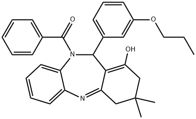 (1-hydroxy-3,3-dimethyl-11-(3-propoxyphenyl)-3,4-dihydro-2H-dibenzo[b,e][1,4]diazepin-10(11H)-yl)(phenyl)methanone 结构式