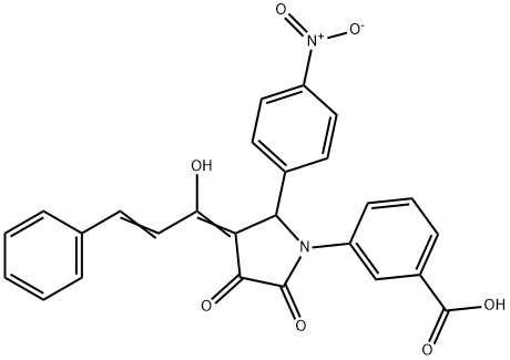 3-((Z)-3-((Z)-1-hydroxy-3-phenylallylidene)-2-(4-nitrophenyl)-4,5-dioxopyrrolidin-1-yl)benzoic acid 结构式