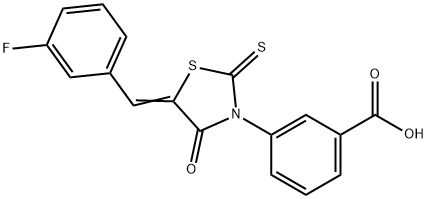 3-[(5Z)-5-(3-fluorobenzylidene)-4-oxo-2-thioxo-1,3-thiazolidin-3-yl]benzoic acid 结构式