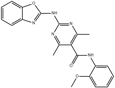 2-(1,3-benzoxazol-2-ylamino)-N-(2-methoxyphenyl)-4,6-dimethylpyrimidine-5-carboxamide 结构式