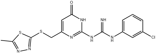 1-(3-chlorophenyl)-3-(6-{[(5-methyl-1,3,4-thiadiazol-2-yl)sulfanyl]methyl}-4-oxo-1,4-dihydropyrimidin-2-yl)guanidine 结构式
