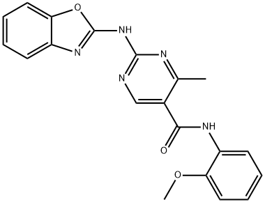 2-(1,3-benzoxazol-2-ylamino)-N-(2-methoxyphenyl)-4-methylpyrimidine-5-carboxamide 结构式