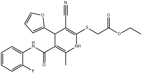 ethyl ({3-cyano-5-[(2-fluorophenyl)carbamoyl]-4-(furan-2-yl)-6-methyl-1,4-dihydropyridin-2-yl}sulfanyl)acetate 结构式