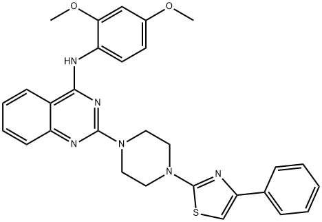 N-(2,4-dimethoxyphenyl)-2-[4-(4-phenyl-1,3-thiazol-2-yl)piperazin-1-yl]quinazolin-4-amine 结构式