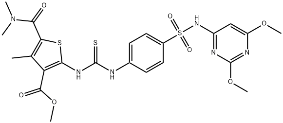 methyl 2-(3-(4-(N-(2,6-dimethoxypyrimidin-4-yl)sulfamoyl)phenyl)thioureido)-5-(dimethylcarbamoyl)-4-methylthiophene-3-carboxylate 结构式