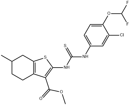 methyl 2-(3-(3-chloro-4-(difluoromethoxy)phenyl)thioureido)-6-methyl-4,5,6,7-tetrahydrobenzo[b]thiophene-3-carboxylate 结构式