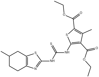 diethyl 3-methyl-5-(3-(6-methyl-4,5,6,7-tetrahydrobenzo[d]thiazol-2-yl)thioureido)thiophene-2,4-dicarboxylate 结构式