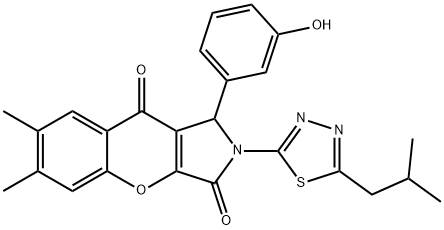 1-(3-hydroxyphenyl)-2-(5-isobutyl-1,3,4-thiadiazol-2-yl)-6,7-dimethyl-1,2-dihydrochromeno[2,3-c]pyrrole-3,9-dione 结构式